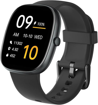 HUAKUA Smart Watches for Women Men (Answer/Make Calls), 1,85" HD Smart Watch for iPhone/Android Phones, Fitness Tracker with 100+ Sport Heart Rate/Sleep Monitor Pedometer Waterproof (Black)
