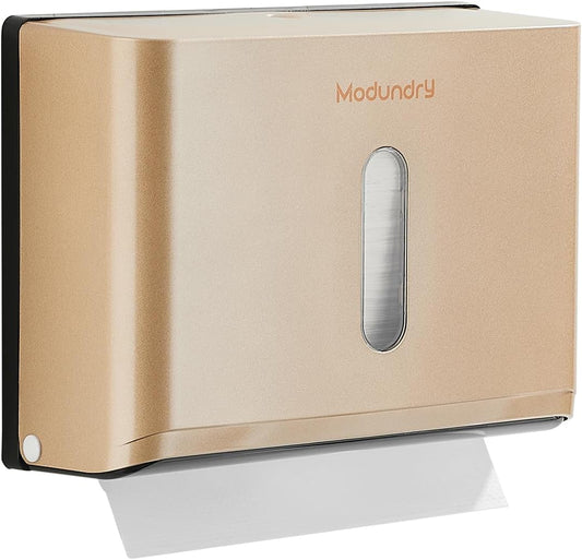 Paper Towel Dispensers Wall Mount: Multifold Z-Fold Paper Towel Holder, No Drilling Install, Compact Hand Towel Dispenser for Home Bathroom, Restroom, Office, Gold