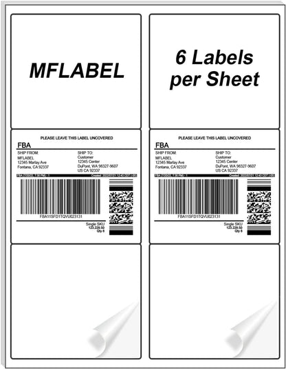 MFLABEL 3-1/3" x 4" FBA Shipping Address Labels, 6-UP, White, Easy to Peel, 150 Labels (25 Sheets)