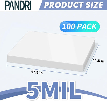 Laminating Sheets, PANDRI 100 Pack Thermal Laminating Pouches Holds 11 x 17 Inch, 5 Mil Plastic Laminator Paper 11.5 x 17.5 Inch, Clear Round Corner