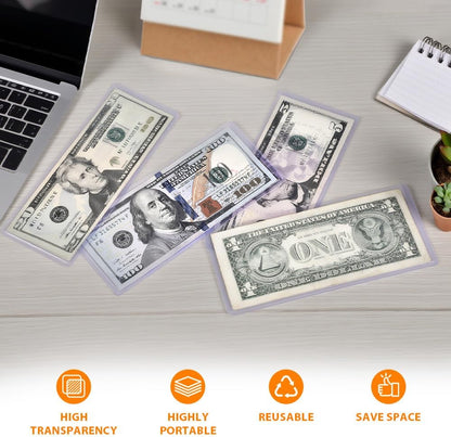 G-PLUS Clear Large Currency Topload Holders,25Pcs PVC Currency Bill Display Holder for Regular Bills Protector Case Supplies