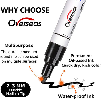 Overseas Permanent Paint Markers Pens - 3 Pack Red Oil Based Paint Pens, Medium Tip, Quick Drying and Waterproof Marker Pen for Metal, Rock, Wood, Fabric, Plastic, Canvas, Mugs, Stone, Glass