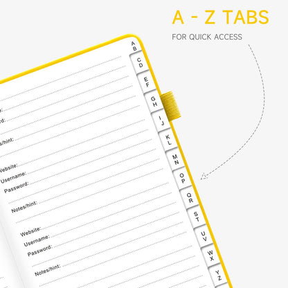 Password Book with Alphabetical Tabs – Hardcover Internet Address & Password Organizer – Password Keeper Notebook for Computer & Website – 5.2 x 7.6" Log-in Password Journal w/Thick Paper (Yellow)