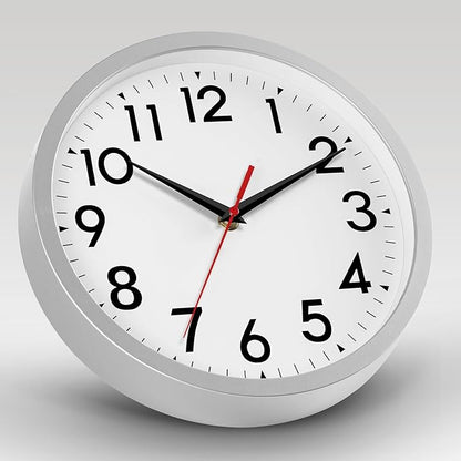 Wall Clock Small Analog 8 Inch Silent Non Ticking Battery Operated Modern Simple Decorative for Kitchen Office Bedroom Bathroom Living Room(Silver)