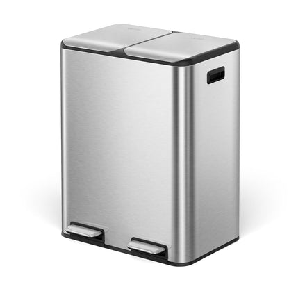 Cesun Kitchen Trash Can, 8 + 8 Gallon Dual Trash and Recycle Bin Combo, 2 Compartment Stainless Steel Kitchen Garbage Can with Lid, Removable Inner Buckets, Soft Close, Odor Filter, 30L+30L