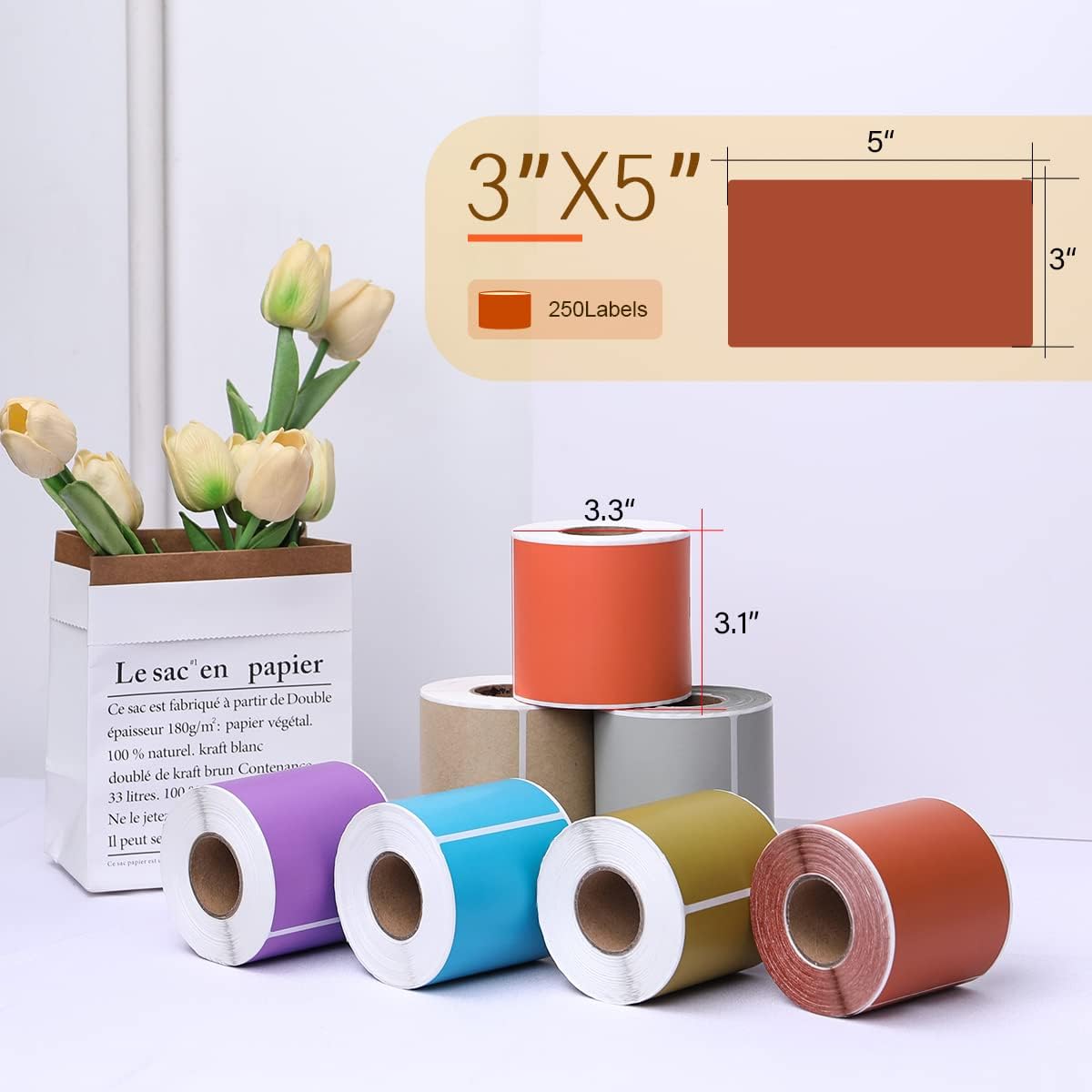 PARLAIM 5 X 3 inch Rectangle Inventory Labels Color Coding Stickers, 250PCS Permanent Sticker for Warehouse Moving Box Square Label (Brown)