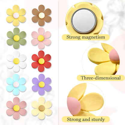 Qualsen Medium Flower Magnets for Whiteboard & Fridge – 12 Pcs Cute 3D Decorative Refrigerator Magnets for Locker, Kitchen, Office （26mm）