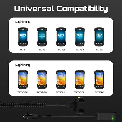 Fast Charging Car Charger Cable for Zebra Symbol TC77 TC70 TC72 TC75 TC70X TC75X TC700H TC700K TC77HL TC720L Barcode Scanners - Fully Charges in Just Over 4 Hours - CHG-TC7X-CLA1-01
