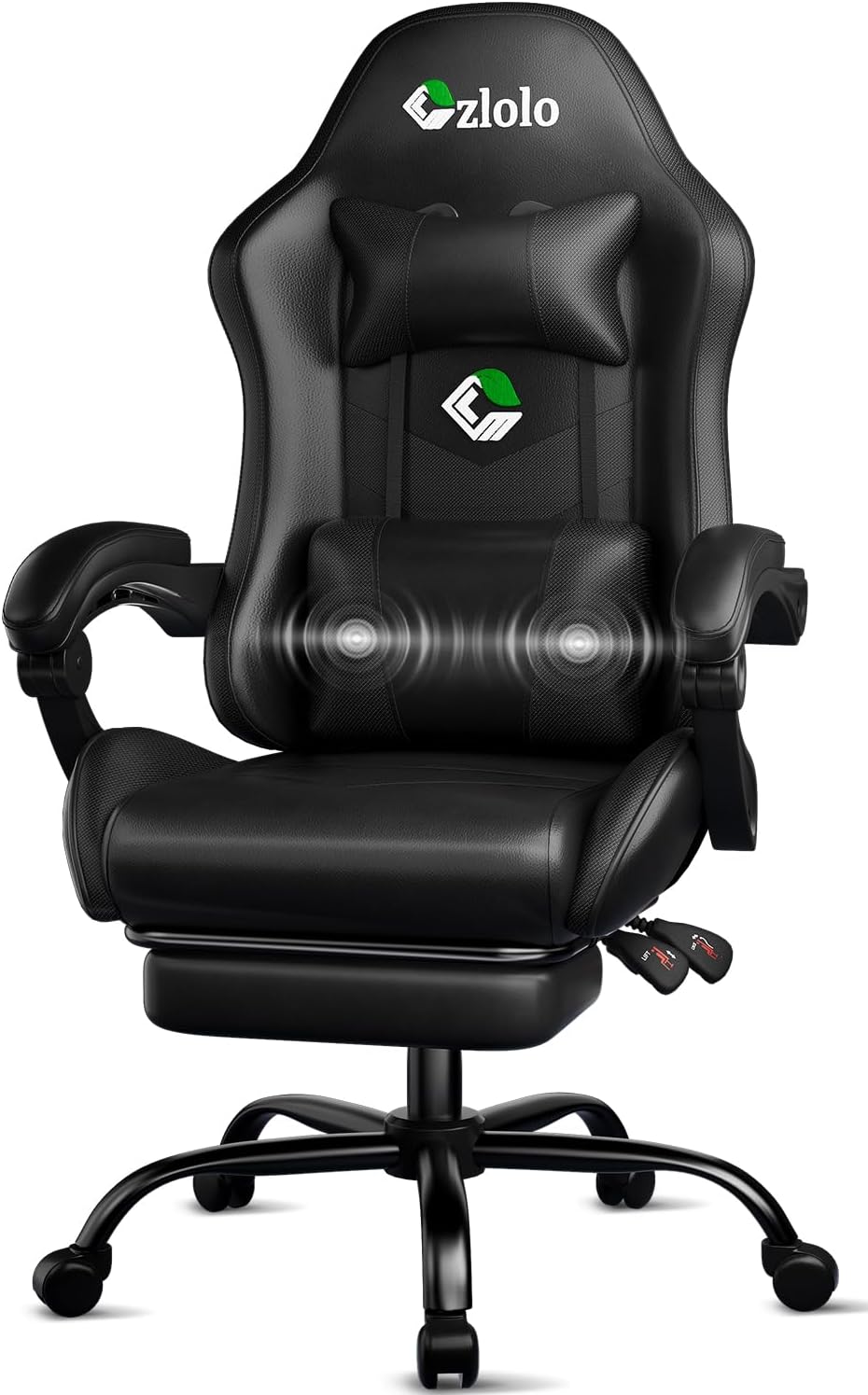 Gaming Chair, Ergonomic Office Computer Chair with Footrest and Lumbar Support Massager Racing Style High Back Video Gamer Chair, Wide＆Thick Cushion, 90°-135° Recline, Adjustable Height, Black
