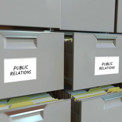 Outus 100 Pcs Clear Self Adhesive Pockets - Bin Labels for Storage Bins, Pocket Label Sleeves, Plastic Index Card Holder with Top Open for Organizing Bins Box Drawer(5 x 7 Inch)