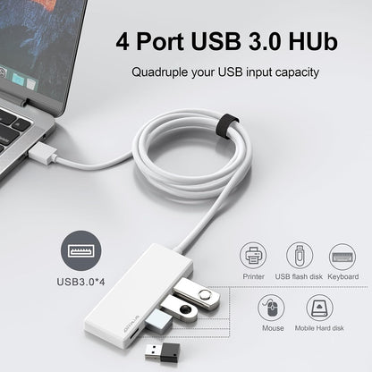 USB Hub, Multiport USB Splitter Adapter, 2 ft Long Cable USB 3.0 Hub, USB Extender for Laptop, PC, iMac, Surface Pro, MacBook, Mac Pro, Flash Drive, XPS, Mouse, HDD【White】