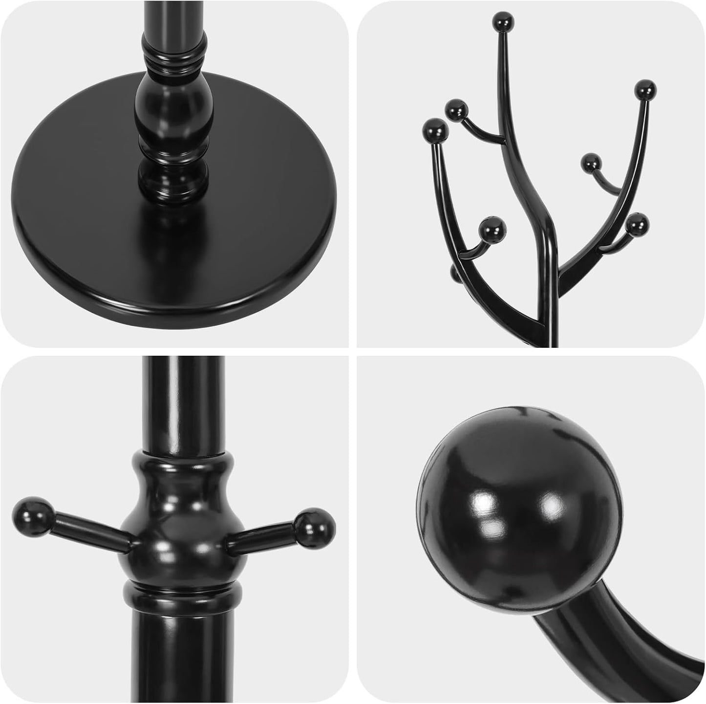 Coat Rack Freestanding Coat Tree with Sturdy Round Base, Unique Coat Hanger Stand, Heavy Duty Standing Coat Rack Clothes Stand for Winter Jacket, Hat, Entryway/Hallway/Bedroom, Black