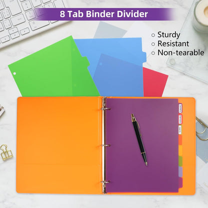 Colorful Binder Dividers with Tabs,Plastic Index with 8-Tabs,for 3 Ring Binder,6 Sets