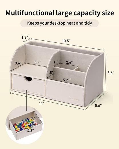 Vlando Office Supplies Desk Organizer Caddy, PU Leather Office Organization and Storage,Desktop Hanging File Letter Document Storage Holder with Drawer Beige
