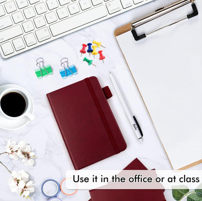 feela 15 Pack Pocket Small Notebooks Bulk, Mini Cute Notepads Hardcover College Ruled Lined Journals with Pen Holder for School Business Memos, with 15 Black Pens, 3.5”x 5.5”, A6, Wine