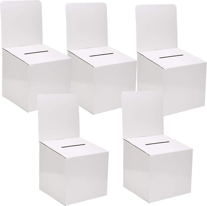 Ballot Box for Suggestions Donations Raffles White Glossy Display insert Cardboard Boxes in Medium Size 6x6x6 inches with Slot for Tickets and More