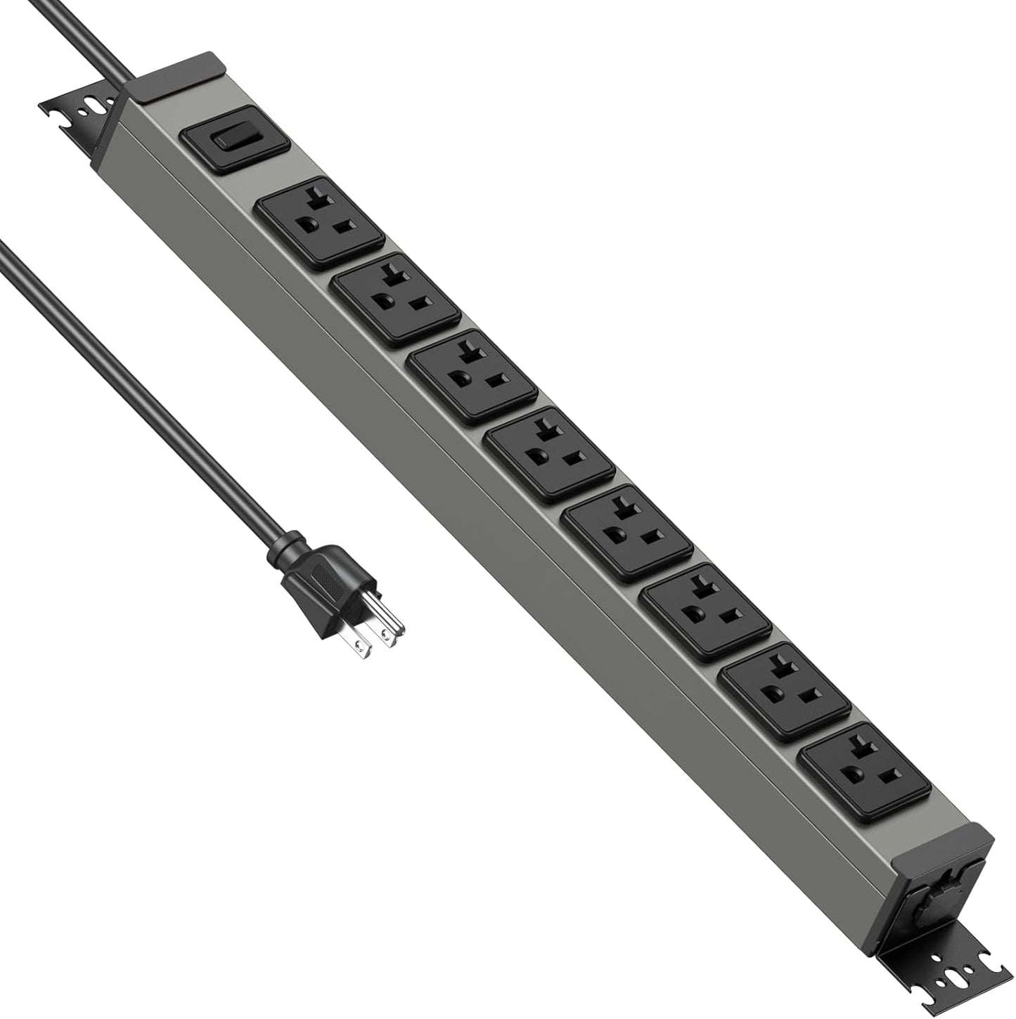 JUNNUJ Heavy Duty Power Strip Wall Mount, 20 Amp Surge Protector 1200J Metal 8 Outlet Under Desk Mounted 20A, Garage Power Bar Table Socket Industrial Outlets 6-20R T-Slot, 6FT 12AWG Extension Cord