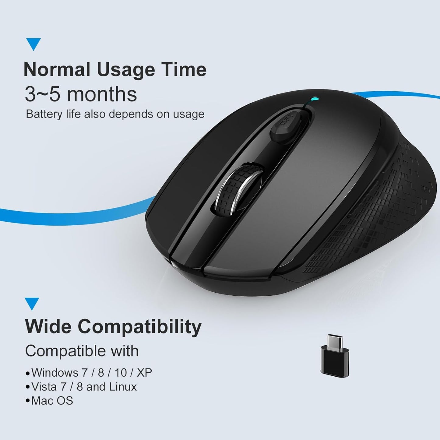 RaceGT USB C Wireless Mouse, Type C Silent Mouse for MacBook Air/Pro, 2.4G Cordless Computer Mice with 6 Buttons and 3 Adjustable DPI for Mac, Laptop, Desktop, PC