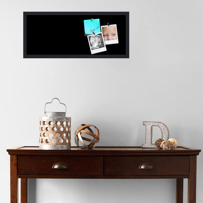 PinPix 30x12 Inch Cork Bulletin Board. This Decorative Framed Pin Board Comes with Solid Black Design and a Satin Black Frame. Ideal for Home Office Decor or Message Board (PinPix-622)
