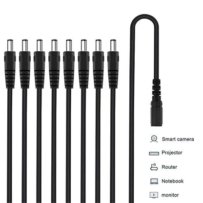 DC Power Cable Security Camera Splitter CCTV Security Power Splitter 2 Pack (1 Female to 8 Male, 5.5X 2.1mm)