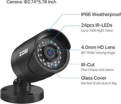 ZOSI H.265+ 1080p 16 Channel Home Security Camera Outdoor Indoor, 16CH CCTV DVR with AI Human Vehicle Detection and 16 x 1080p Surveillance Bullet Camera, 100ft Night Vision, 90° View Angle, 2TB HDD