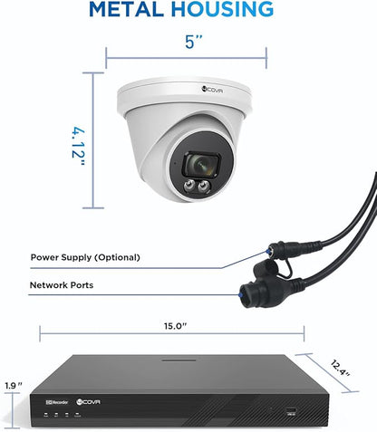 4COVR 4K 32 Channel Security Camera System PoE & AI Person Vehicle Detection, 24Pcs 8MP 110° Wide View Angle Dome IP Camera IP67, 4K UHD NVR 8TB HDD, Business Surveillance Outdoor, LY97SA8M3224