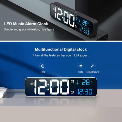 Digital Clock for Bedroom, Clocks for Living Room Decor, Desk Table Clock, Alarm Clock Large Display with Date Week Temperature, Automatic Brightness Dimmer, Smart Cool Modern (Black Blue)