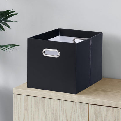 Oterri File Organizer, 2 Packs Large Storage Box, Cardboard File Folder Organizer, Collapsible File Box for Hanging File Folders Letter Size, Portable Filing Organizer with Handle (Black)