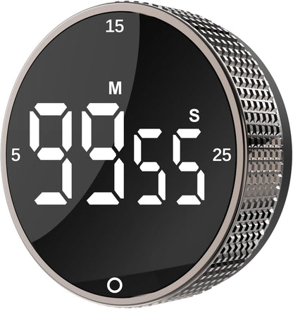 Upgrade Digital Kitchen Timer - Magnetic Countdown Countup Visual Pomodoro Timer with Large LED Display, 3-Preset Times (5, 15, 25), 3 Volume Levels, Ideal for Cooking, Baking and Fitness (1, Tarnish)