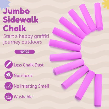 Fulmoon 40 Pcs Jumbo Sidewalk Chalk for Kids Outdoor Art Non Toxic Large Washable Street Chalk for Adults Drawing Painting Classroom(Rose Red,Round Style)