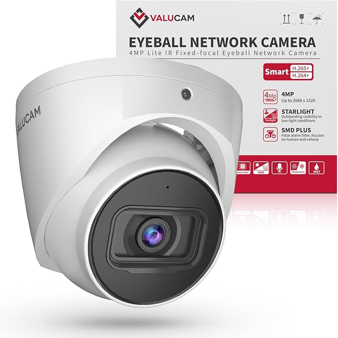 Outdoor 4MP IP PoE Turret Camera,DMSS &SmartPSS Lite, IVS Intrusion Tripwire, Built-in Mic/Audio, SD Card Slot, Smart Human/Vehicle Detection, 98ft Starlight NightVision, 2.8mm 114° Wide Angle, IP67