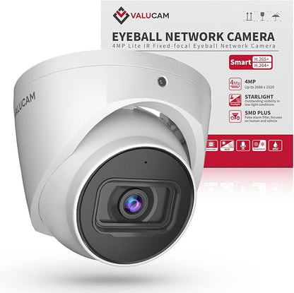Outdoor 4MP IP PoE Turret Camera,DMSS &SmartPSS Lite, IVS Intrusion Tripwire, Built-in Mic/Audio, SD Card Slot, Smart Human/Vehicle Detection, 98ft Starlight NightVision, 2.8mm 114° Wide Angle, IP67