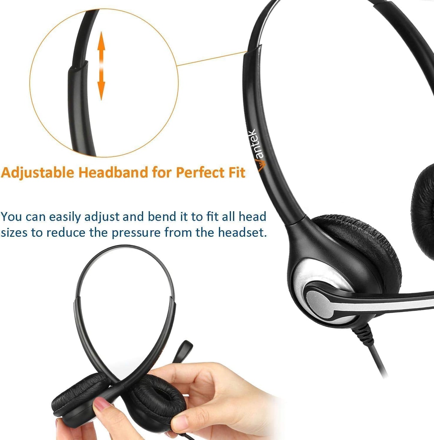 Wantek Phone Headset with Microphone Noise Cancelling,Telephone Headset 2.5mm Jack Compatible with Panasonic AT&T Uniden Cisco Linksys Grandstream Vtech Polycom Cordless Office Phones