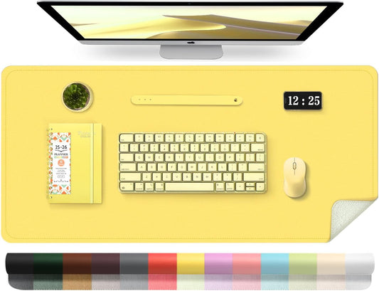 Leather Desk Pad Protector, Desk Mat, Large Mouse Pad, Non-Slip Desk Blotter, Office Laptop Desk Pad, PU Leather Desk Writing Pad for Office and Home (Yellow, 31.5" x 15.7")