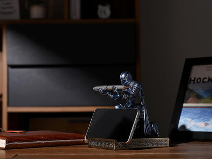 Windbreaker Soldier Knight Pen Holder Personalized Desk Accessory, Mobile Phone & Gaming Controller Holder, Device Stand Gift for Medieval Enthusiasts (Blue)