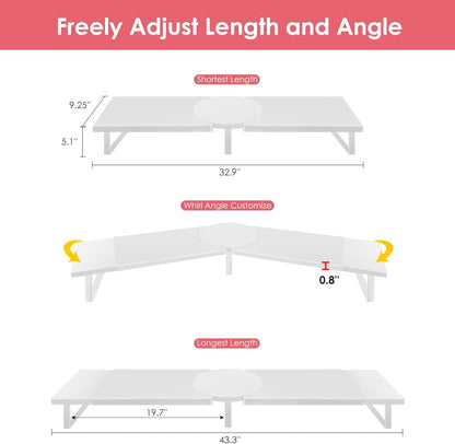 Dual-Monitor-Riser-Stand-For-Desk, Large Monitor Stand Riser For 2 Monitors With Adjustable Length Angle, Double Computer Riser For Desktop Organizer, Monitor Shelf Riser