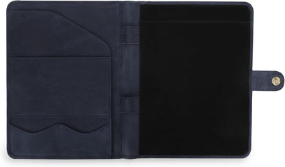 Leather Padfolio Legal Pad Portfolio Organizer | Handmade Executive Notebook Binder | Heavy Duty Full Grain Cow Hide Resume Interview Folio for Men Women, Rustic NoteBook Folder (Blue)