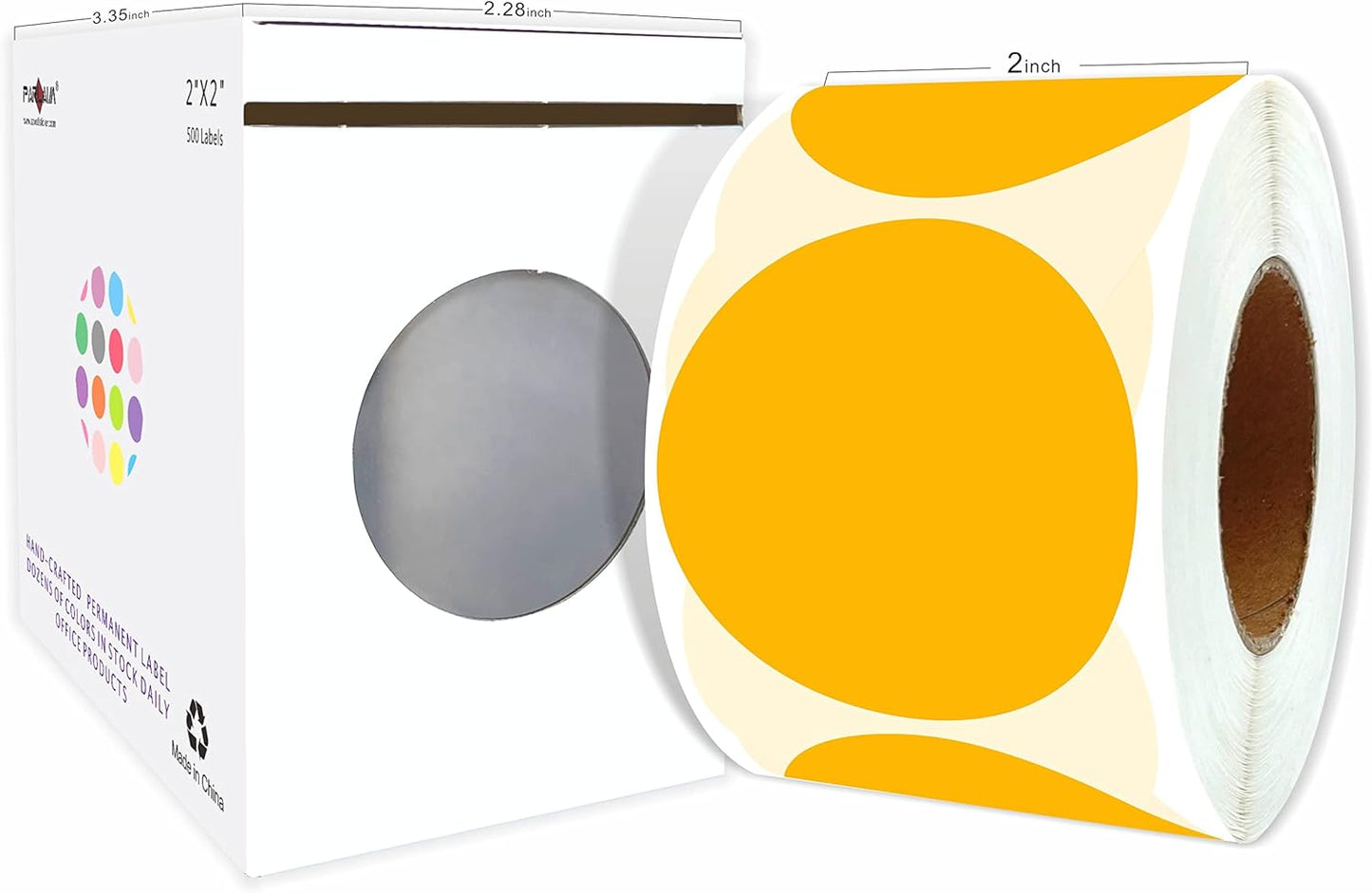 PARLAIM 2" Round Color Coding Stickers, 500 Circle Dot Labels, in Dispenser Box for Inventory Food Retail Office (Fluorescent Orange)