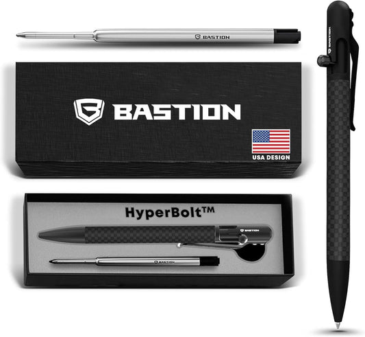 BASTION® Luxury Slim Bolt Action Pen, Lightweight Aluminum EDC Pen with Fine Tip, Professional Ballpoint Pen for School and Work - Black