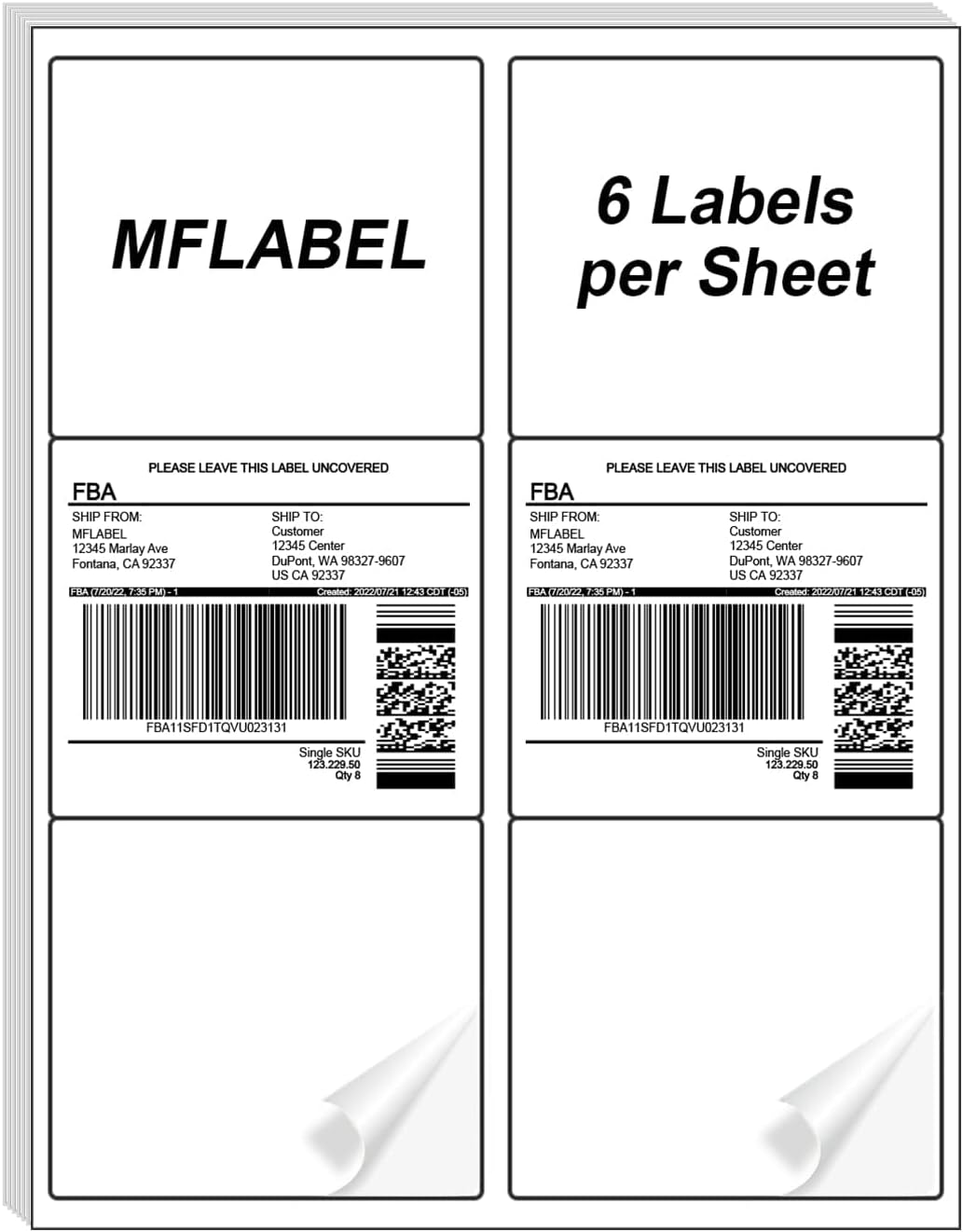 MFLABEL 3-1/3" x 4" Shipping Address Sticker, FBA Labels, 6-UP Sticker Label, White Shipping Label, Easy to Peel, Address Paper for Laser/Ink Jet Printer, 6 Per Page (96000 Labels, 16000 Sheets)