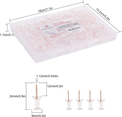 PAPERPAL 280 Rose Gold Push Pins for Cork Board, Clear Thumb Tacks for Wall Hangings, Pushpins for Office School & Personal Use, Standard Size Push Pin Tacks