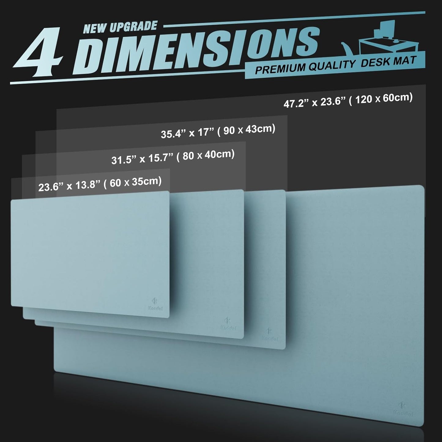 K KNODEL Large Office Leather Desk Mat, Mouse and Keyboard Pad, Computer and Laptop Mat, Desktop Protector and Cover, Writing Pad and Blotter (31.5"x15.7", Light Blue)