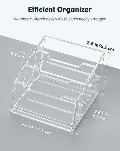 Uniclife Acrylic Business Card Holder for Desk 3 Slots Clear Business Card Display Stand for Men & Women Desktop Business Card Organizer Card Stand for Office Home Exhibition, 180 Card Capacity