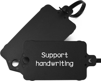 100pcs Blank Plastic Tags for Labeling Reusable Hanging Tags Ties Key Tag Storage Tag Waterproof Plastic Mark Label Writable Hang Sign with One Marker Pen (Black)