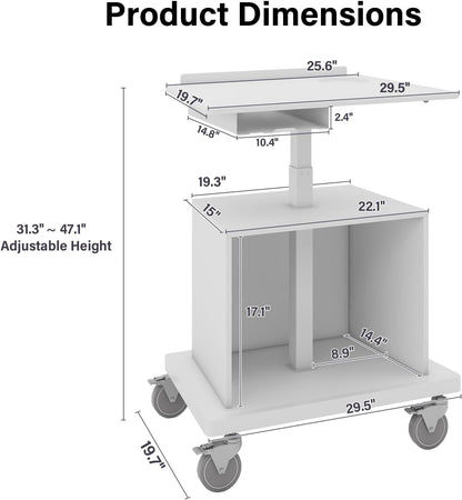 Natwind Mobile Workstation, Rolling Laptop Cart with Large Surface & Pneumatic Height Adjustable Design, for Medical Hospital Clinics, Office Presentation, Teachers Podium, with Drawer & Open Cabinet