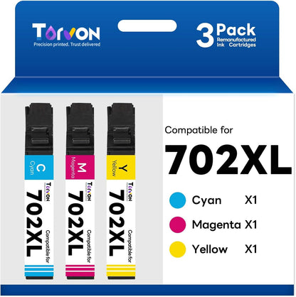 Remanufactured Ink Cartridge for Epson 702 Ink Cartridge Combo Pack 702XL 702 XL T702XL Compatible with Epson Workforce Pro WF-3720 WF-3730 WF-3733 Printer(Cyan Magenta Yellow, 3 Pack)