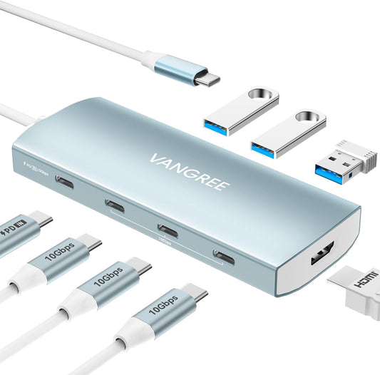 USB C to USB C Hub 10Gbps, 3 USB 3.2 Gen 2 Ports, 4K@60Hz HDMI, 100W PD, 3 USB 3.0 Ports, USBC Splitter Multiport Adapter for MacBook Pro/Air, iMac, iPad Pro, iPhone 15 (Not Support Type-C Monitor)