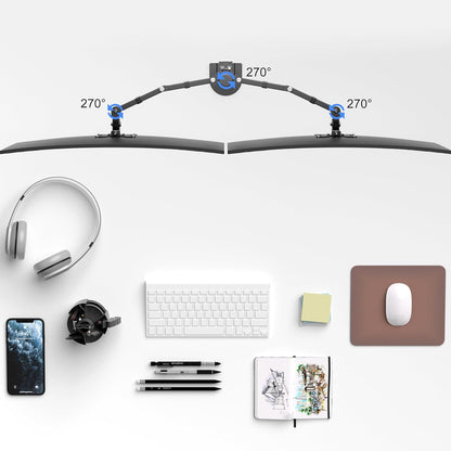 Pholiten Dual Monitor Stand, Heavy Duty Adjustable Monitor Arm Desk Mount for 2 Screens up to 32 Inches, Tilt, Swivel, Rotate, Supports Tilt, Swivel, Rotate, Supports 22 lbs per Monitor Arm