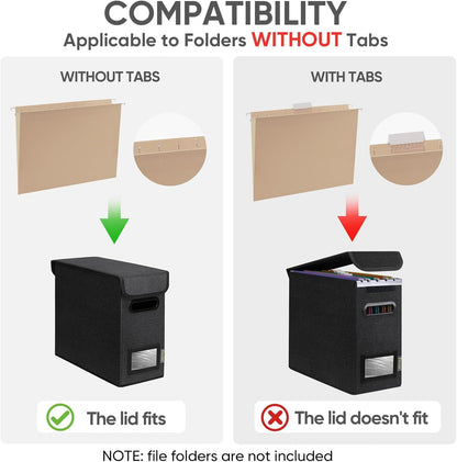 BALEINE File Organizer Box with Lid, Collapsible File Folder Organizer with Plastic Slide, Hanging File Folder Box for Office Document Storage (2 Pack, Black, S)