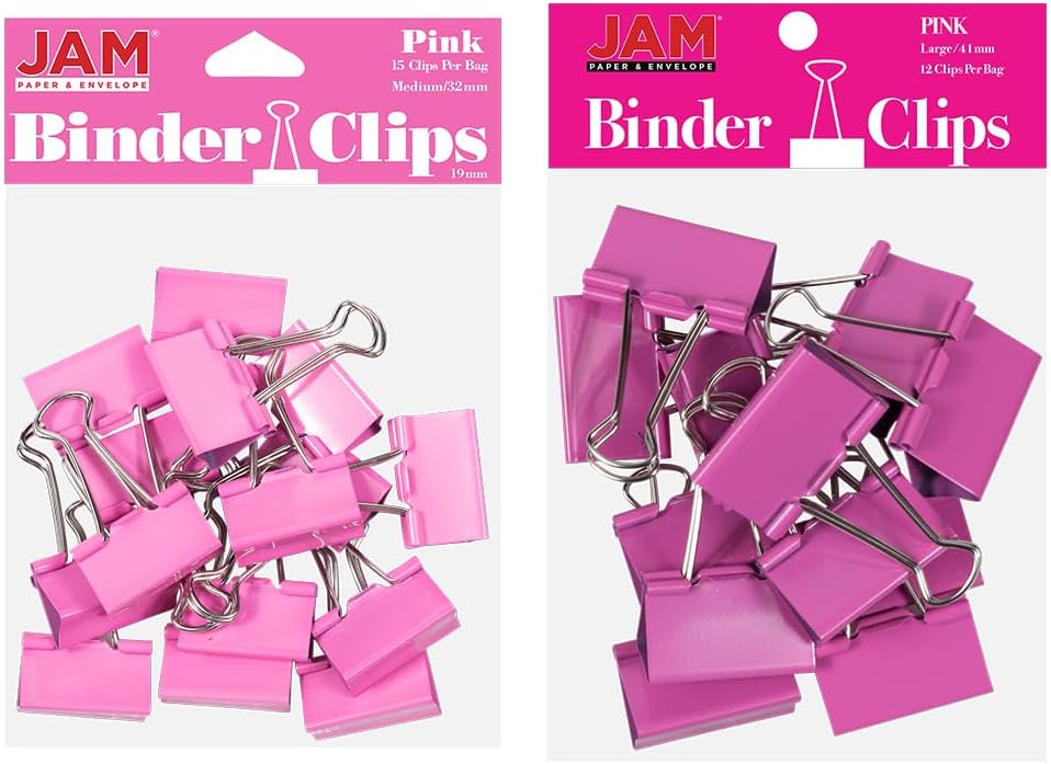 JAM PAPER Colorful Binder Clips Assortment - Medium & Large Size - Pink Binderclips - 27 Clips/Pack